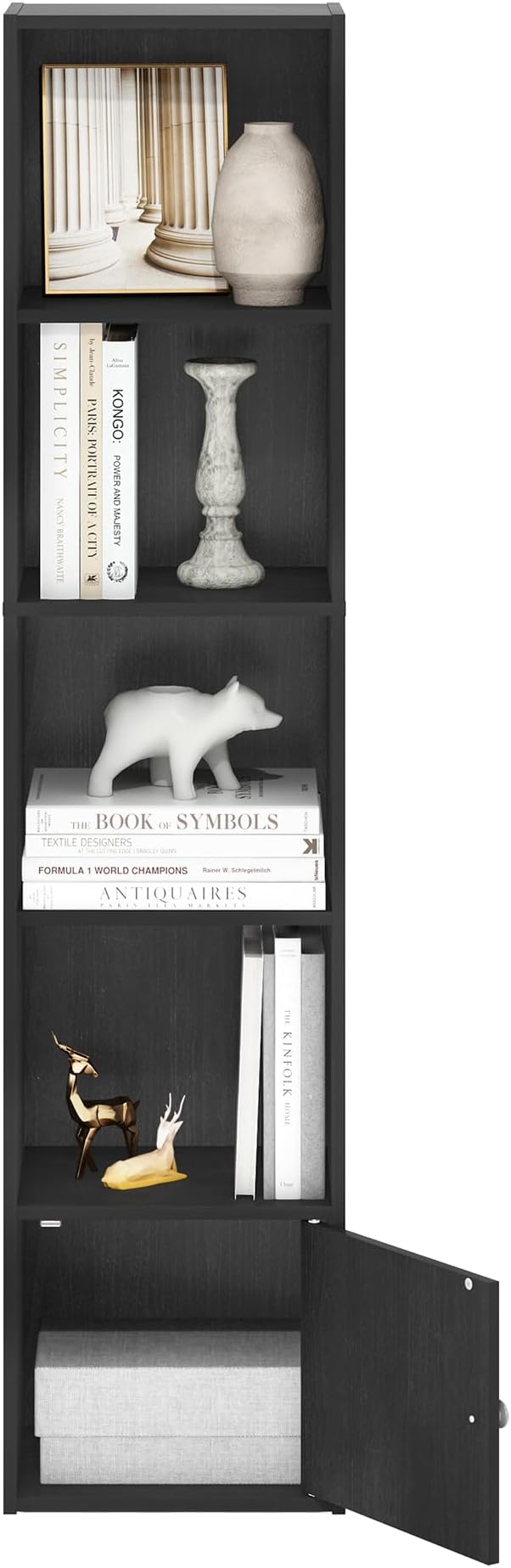 Furinno Luder Shelf Bookcase with 1 Door Storage Cabinet, Blackwood