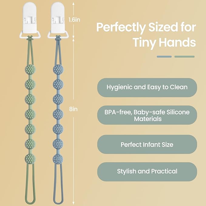Eascrozn 6 Pack Silicone Pacifier Clip with One-Piece Design for Baby Boys and Girls, BPA Free Soft Flexible Binky Clips with Texture for Baby Essentials
