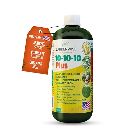10-10-10 All Purpose Plant Food - Liquid Fertilizer with Seaweed Kelp & Iron - Indoor & Outdoor Plant Food, Vegetables, Flowers, Lawn & Garden 1x32oz