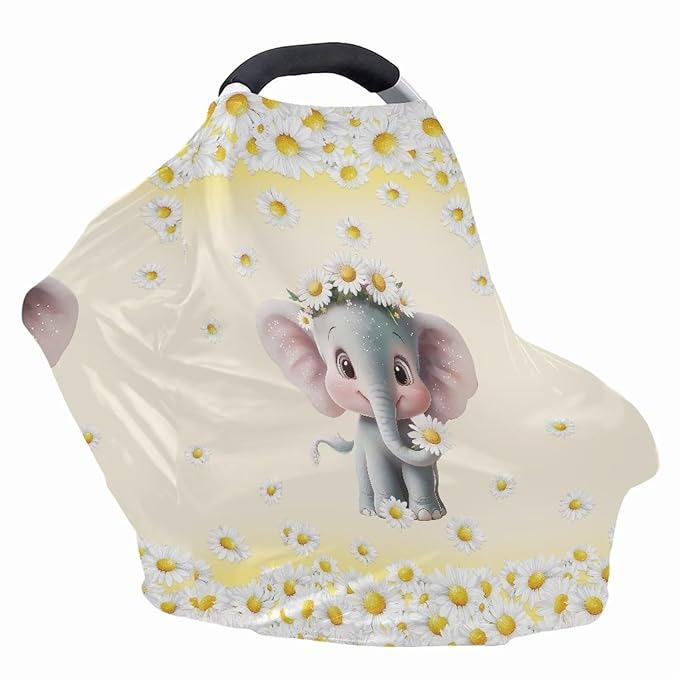 AFPANQZ Elephant Baby Car Seat Covers Cozy for Girls Boys Multifunctional Infant Car Seat Canopy Nursing Cover High Chair Cover Full Coverage Breathable Stretchy Lightweight