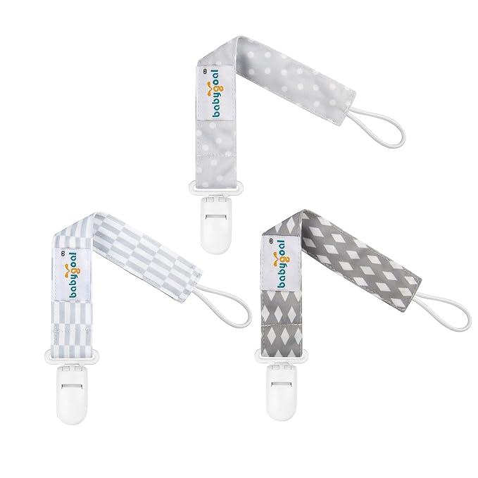 babygoal Baby Neutral Pacifier Clips, 3 Pack Binky Paci Holder and Leash Fits for Most Pacifier and Binkies PS06