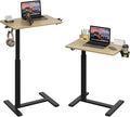 Gas Spring Adjustable Height Rolling Portable Laptop Desk, Mobile Standing Desk on Wheels, Small Sit Stand Desk with Laptop Stand/Cup Holder/Hook (Maple Top + Black Frame, 26"x19")