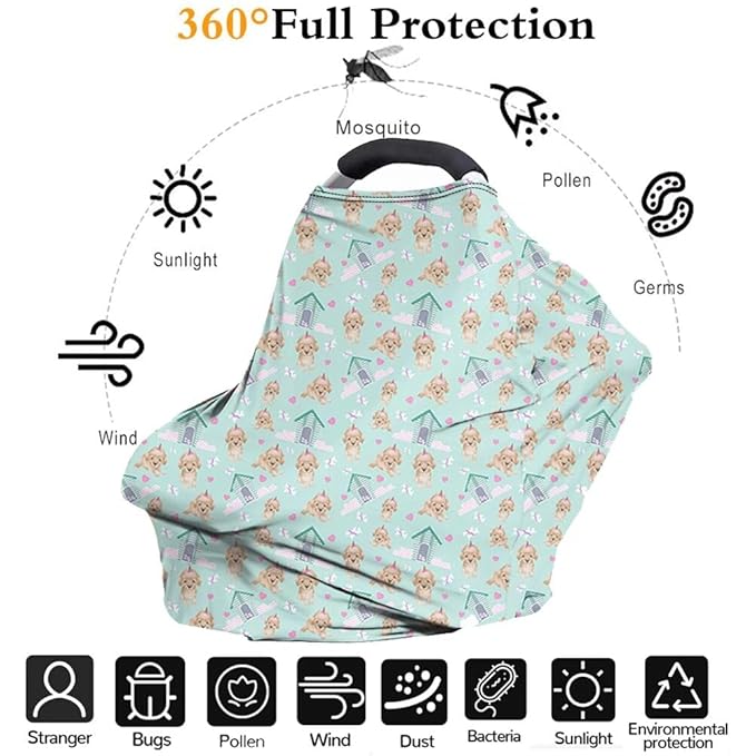 Forchrinse Cute Cat Books Print Baby Car Seat Canopy for Boys Girls-Soft Nursing Breastfeeding Cover Multi-use Stroller Cover Washable