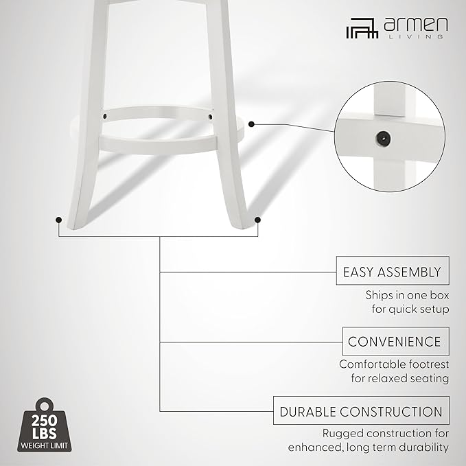 Armen Living Blair 26 in. Matte White Counter Height Rubberwood Swivel Barstool with Fog Fabric Seat