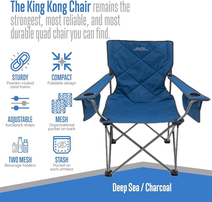 ALPS Mountaineering King Kong Camping Chairs for Adults with Mesh Cup Holders and Pockets, Built Durable and Reliable with Compact Foldable Steel Frame