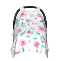 Personalized Pink Flower Baby Infant Car Seats Canopy for Babies with Name, Custom Green Leaves Lightweight Covers for Baby Boys Girls, Minky Nursing Breastfeeding Stroller Cover for Newborn
