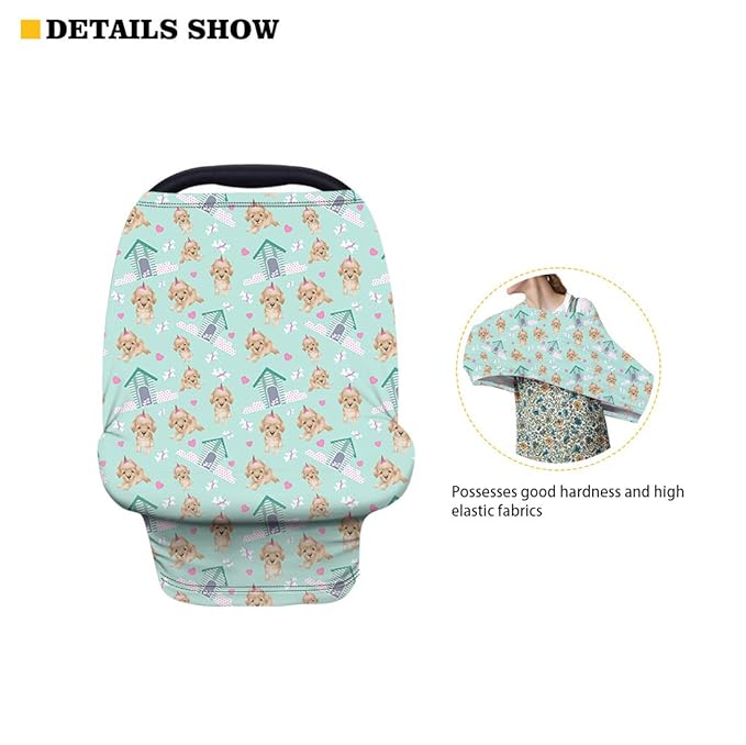 Coldinair Cherry Blossom Print Car Seat Cover for Baby Girls,Soft Stretchy Carseat Canopy,Nursing Cover,Grocery Cart Cover,High Chair Cover