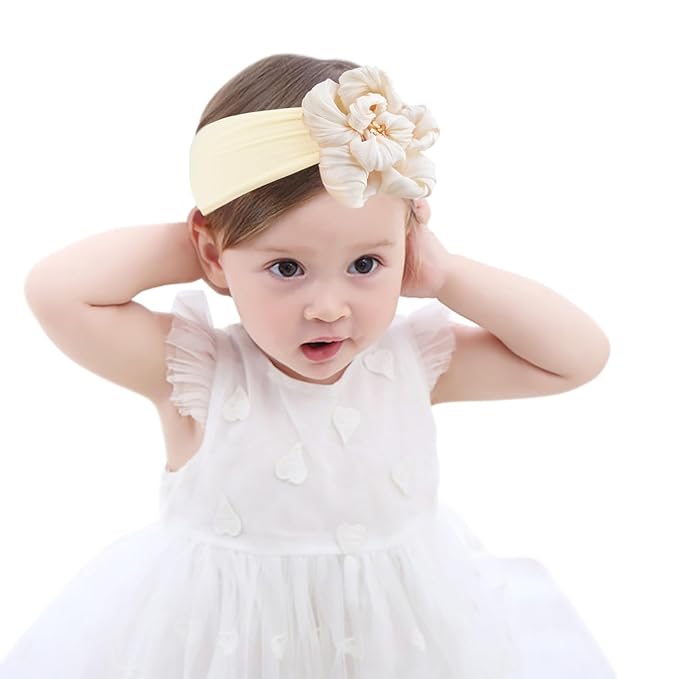 Baby Girls Nylon Headband and Bow Big Flower Headbands Fashion Hair Accessories for Newborns Infants Beige