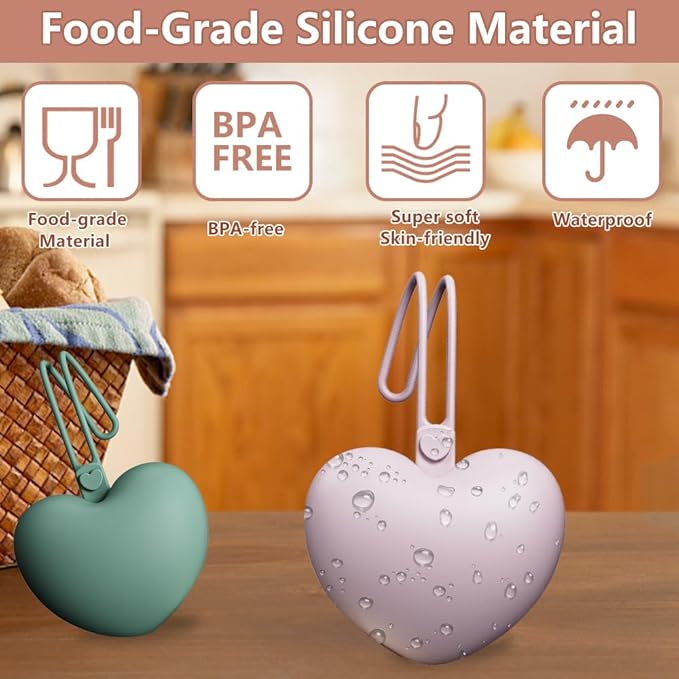 4PCS Pacifier Holder Case Set, 2pcs Silicone Portable Pacifier Pouch and 2pcs Transparent Pacifier Storage Container, Cute Heart Shape Pacifier Storage Case for Newborn Baby（Green&Blue）