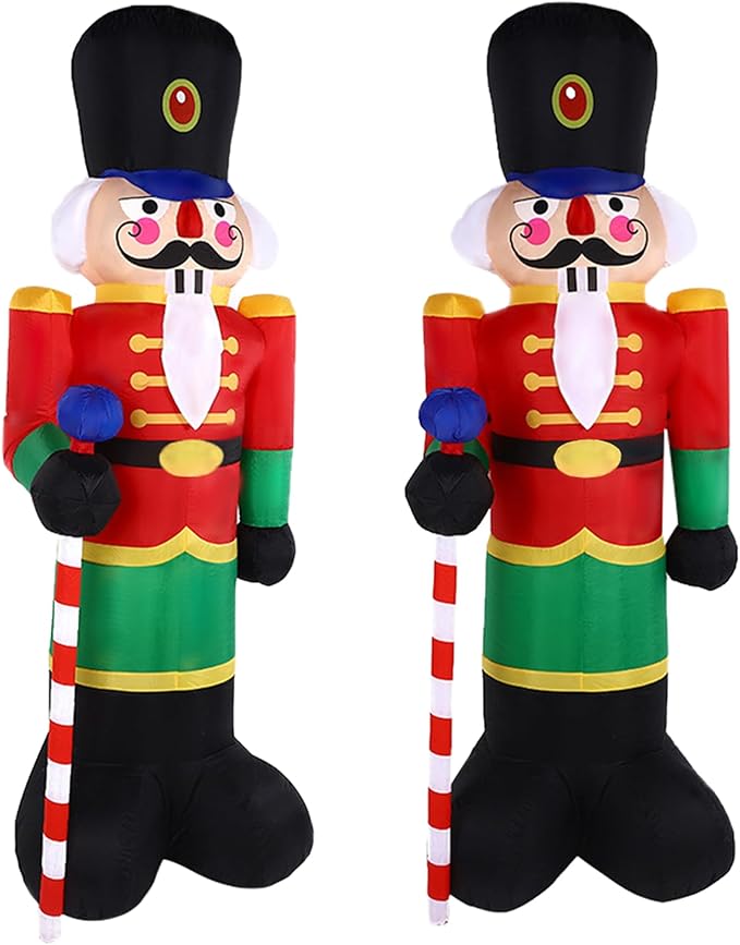 2 Packs 8ft Nutcracker Soldier Christmas Inflatable Decor for Yard/Outdoor/Lawn/Porch Decor