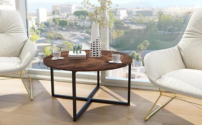 Round Coffee Table Kitchen Dining Tables Modern Leisure Tea Table Office Conference Pedestal Desk Rustic Brown