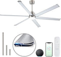 Minislak 84" Smart Industrial Ceiling Fans with Light and Remote,6 Dual-Layer Aluminum Blades,Large Brushed Nickel Ceiling Fan with 6 Speed Noiseless DC Motor,Indoor/Outdoor Ceiling Fan for patio