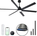 Minislak 84" Smart Alexa Industrial Ceiling Fans with Light,6 Dual-Layer Aluminum Blades,Large Black Ceiling Fan with 6 Speed Noiseless DC Motor,Indoor/Outdoor Ceiling Fan for Patio