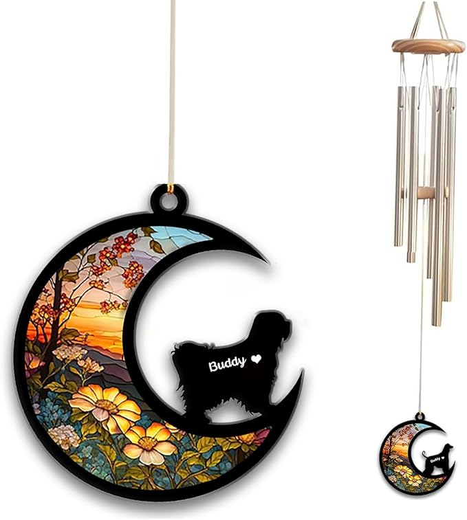 Tibetan Terrier Sun Catcher Wind Chime, Custom Sunflower Suncatcher Dog Memorial Wind Chime, Dog Loss Gift, Dog Sympathy Gift, Pet Loss Suncatcher, Outdoor Garden Decor