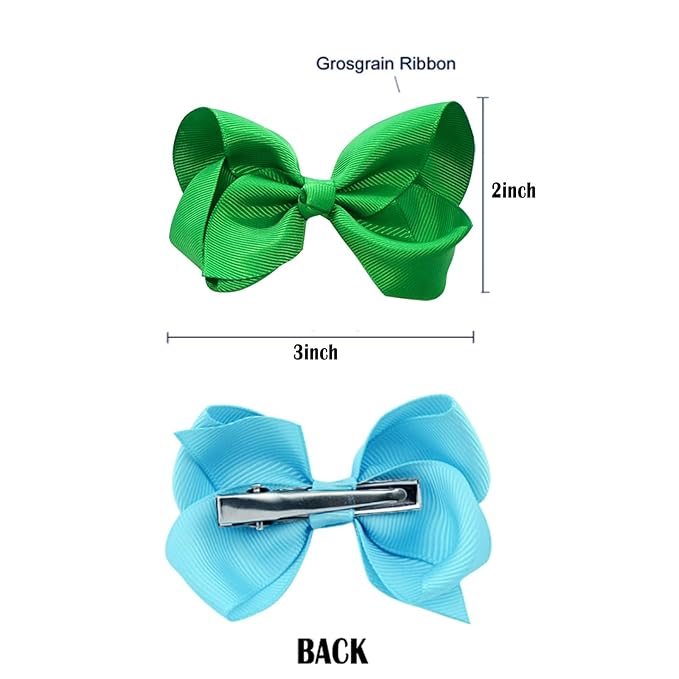 2 PCS 3inchs Hair Bows for Girls Grosgrain Ribbon Hair Bow Alligator Clips Hair Accessories for Baby Girls Toddlers(Green)