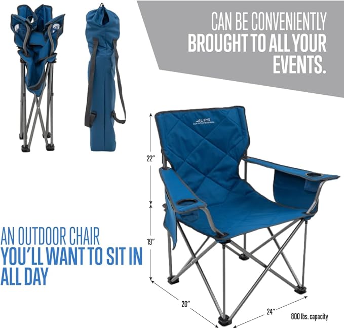 ALPS Mountaineering King Kong Camping Chairs for Adults with Mesh Cup Holders and Pockets, Built Durable and Reliable with Compact Foldable Steel Frame
