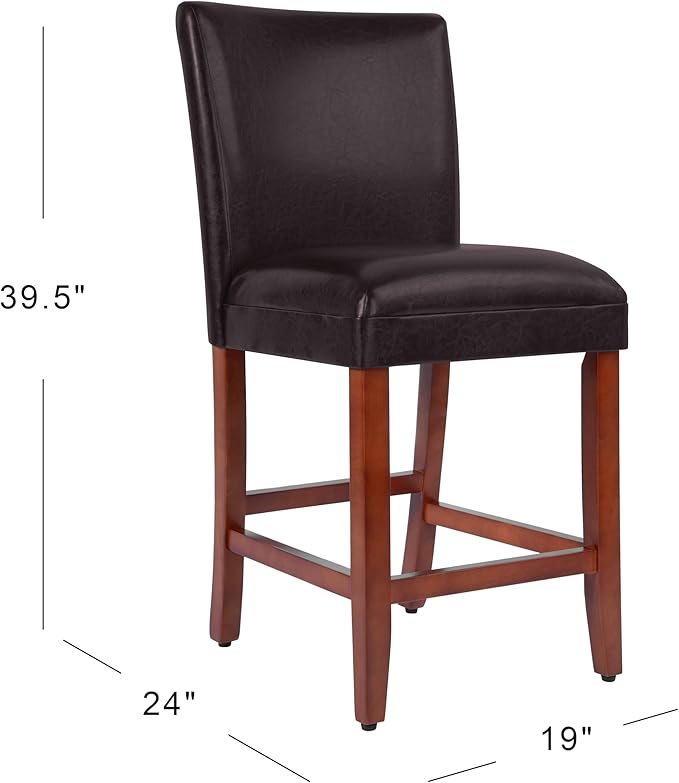 Homepop Home Decor | Classic Counter Height Bar Stools | Faux Leather 24 Inch Bar Stools | Decorative Home Furniture (Brown Faux)