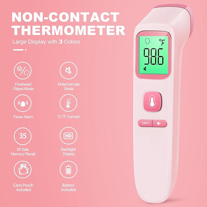 No-Touch Thermometer for Adults and Kids - 202 Pink & 2000 Black