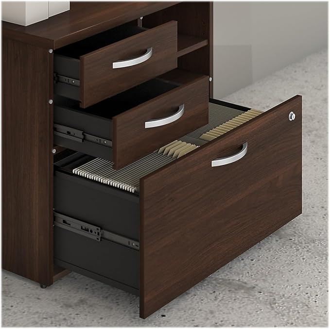 Bush Business Furniture Studio C Office Storage Cabinet with Drawers and Shelves in Black Walnut, Organization for Home or Professional Workspace