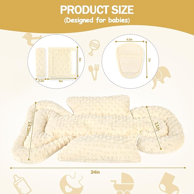 Infant Car Seat Insert Boy Girl, 3 in 1 Newborn Carseat Insert with Strap Pads, Car Seat Head Support for Baby Strollers, Swings, and Bouncers, Comfortable and Machine Washable, Beige