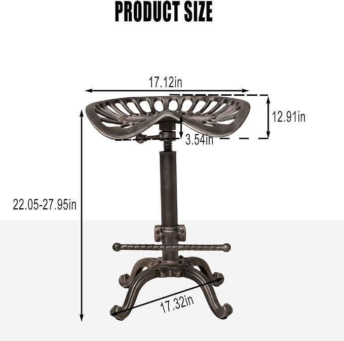 Industrial Tractor Seat Bar Stools Swivel Metal Seat Rustic Kitchen Dining Chairs Height Adjustable 20-27inch