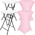 Wenqik 2 Sets 32" High Top Round Folding Cocktail Tables White Bar Height with Removable Legs & 32"x43" Spandex Stretch Table Covers (Pink)