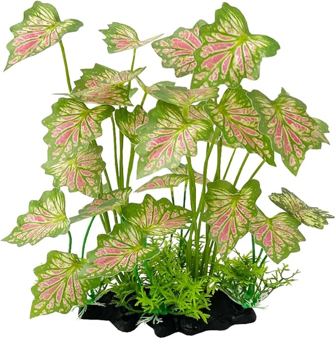 Smoothedo-Pets Aquarium Plant Fish Tank Decoration Small Plastic Artificial Plant Goldfish Fish Hide (Rainforest Leafs-Pink-Large-Set) (Rainforest Leafs-Pink-Large-Set)