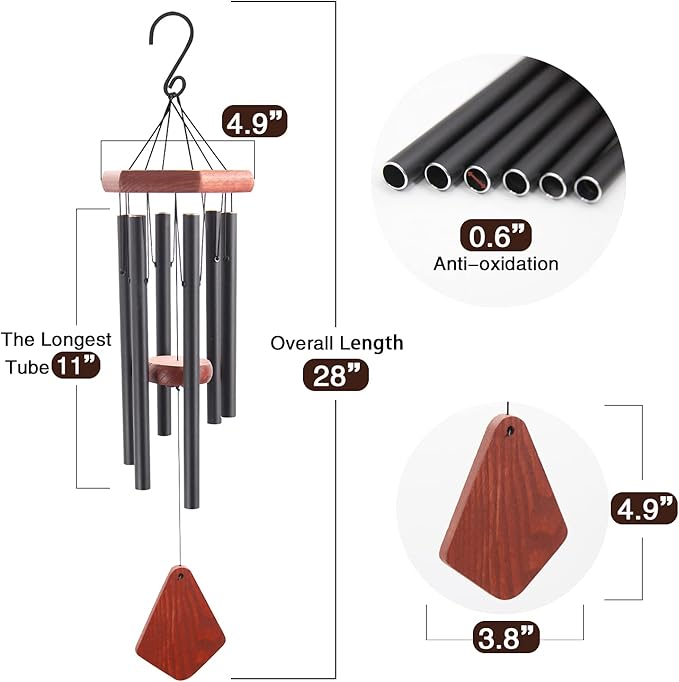 Small Wind Chimes for Outside, Wind Chimes Outdoor Tuned Soothing Melody, Wind Chime for Mom/Housewarming, Black WindChimes Outdoors Decoration.