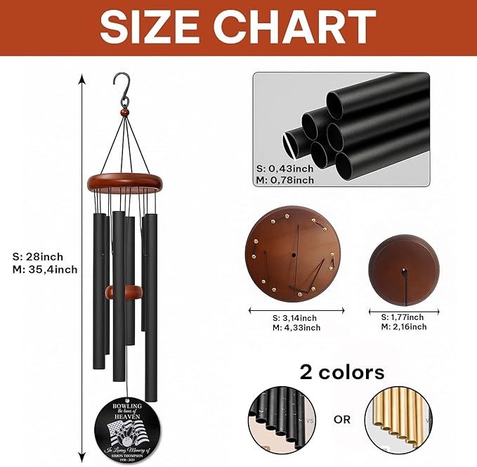 Personalized Bowling Memorial Wind Chime – “Bowling The Lanes of Heaven” Custom Engraved Name & Years – Sympathy Gift for Bowlers & Sports Lovers – Memorial Windchime Tribute for Loss of Loved One