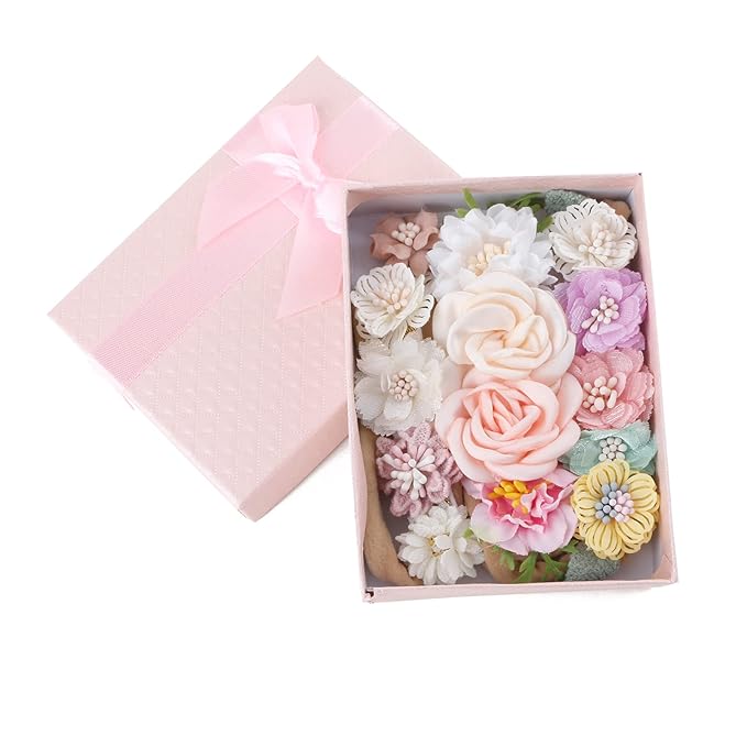 Baby Girl Nylon Headbands Flower Hair Bows Accessories-Elastic Hair Band Crown Handmade FLoral Wraps Birthday Gifts for Girls Newborn Infant Toddler 3Pcs