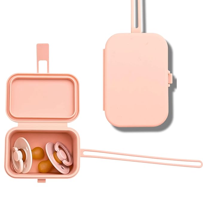 Baby's Aid Silicone Pacifier Case, No Open Slot with Patented Closure, Dishwasher Safe, Attaches to Diaper Bag or Stroller, Holds 2 Pacifiers, (Blush)