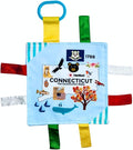 Baby Jack & Co 8x8” Learning Lovey Connecticut State Tag Stroller Toy for Babies - Crinkle Toys for Developing Five Senses - Learn About Capitals - Travel with Baby Jack - BPA Free Clip