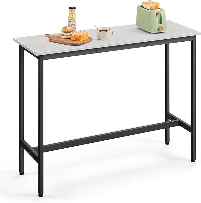 VASAGLE Bar Table, Narrow Long Kitchen Dining Table, Sturdy Metal Frame, Industrial, 15.7 x 47.2 x 35.4 Inches, Rustic White and Ink Black ULBT120B73