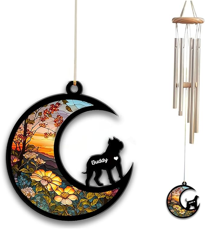 Presa Canario Sun Catcher Wind Chime, Custom Sunflower Suncatcher Dog Memorial Wind Chime, Dog Loss Gift, Dog Sympathy Gift, Pet Loss Suncatcher, Outdoor Garden Decor