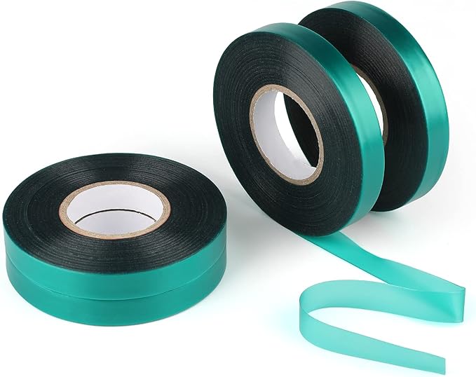 KINGLAKE GARDEN Stretch Tie Tape Roll-4 Rolls Total 600 Feet 1/2" Green Garden Tape,Plant Ribbons Plant Garden Tie for Branches, Climbing Planters, Flowers