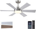 42 inch Ceiling Fans with Lights, Ceiling Fan with Remote APP, Dual-Sided Modern/Rustic 6 Blades, Reversible, 3CCT, Sloped Flush Mount Low Profile Ceiling Fan with Lights Bedroom Kitchen Indoor Nickel