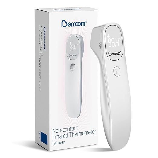 Berrcom Non Contact Infrared Thermometer Digital Forehead Thermometer for Adults and Kids Temperature Thermometer 3 in 1 with Fever Alert Touchless Baby Thermometer Large LED Display