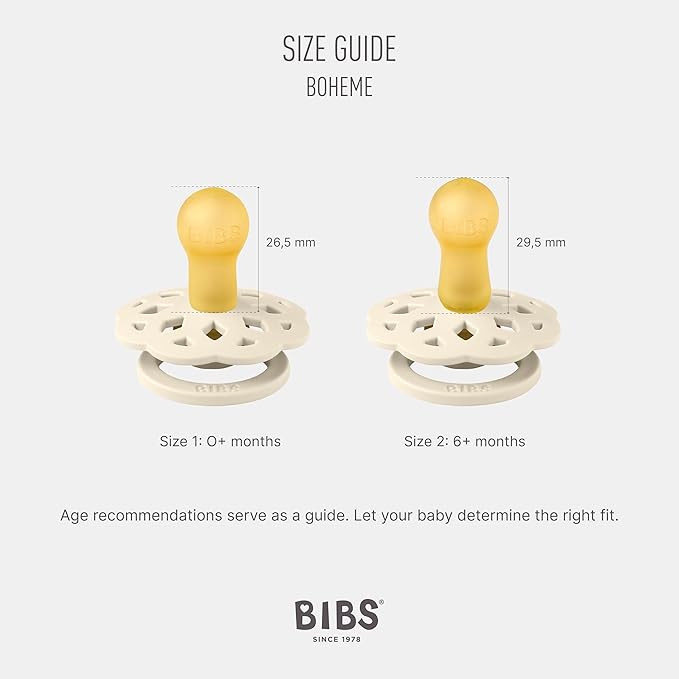BIBS Pacifiers - Boheme Collection | BPA-Free Baby Pacifier | Made in Denmark | Set of 2 Vanilla/Peach Color Premium Soothers | Size 6-18 Months