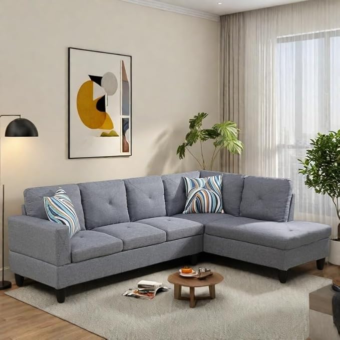 NAYSAYE L Shaped Couch, Modular Sectional Couch with Ottoman Storage, Modern Lounge Sofa Convertible Sectional Couches for Living Room, Apartment, Grey