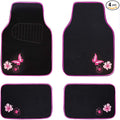 CAR PASS Embroidery Butterfly and Flower Car Floor Mats, Pink Car Floor Mats Universal Fit 95% Automotive,SUVS,Sedan,Vans,for Cute Women,Girly,Set of 4 (Black with Pink)