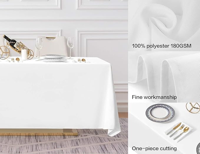 Surmente 10 Pack White Rectangle Tablecloth 90 x 156-inch Rectangular Polyester Table Cloth for Weddings, Banquets, or Restaurants