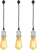 Kiven H-Type Track Light Pendants, 48 Inch Cord Length Black Weave Rope, 3 Pack Restaurant Chandelier Decorative Pendant Light Industrial Pendant Lamp,Bulb Not Included（Chrome）
