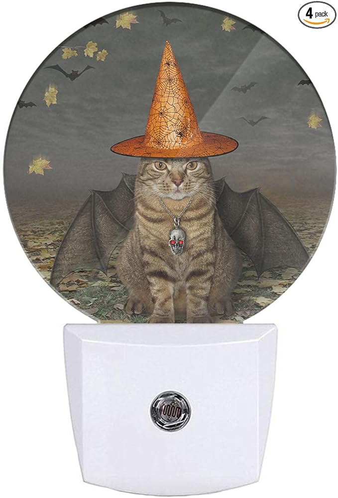 EKOBLA Halloween Bat & Cat Plug-in Night Light, Autumn Maple Leaf LED Nightlight with Auto Sensor for Home Decor