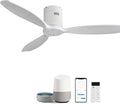 Sofucor 52 Inch Smart Ceiling Fan Without Light Flush Mount Solid Wood Ceiling Fan with Alexa/Google/APP/Remote Control-Modern Outdoor Ceiling Fans No Light for Bedroom/Patio/Indoor, White