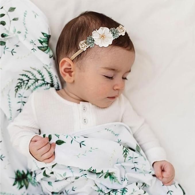 cherrboll 3pcs Baby Girl Headbands Flowers, Super Soft & Stretchy Nylon Floral Hairbands for Newborn Toddler