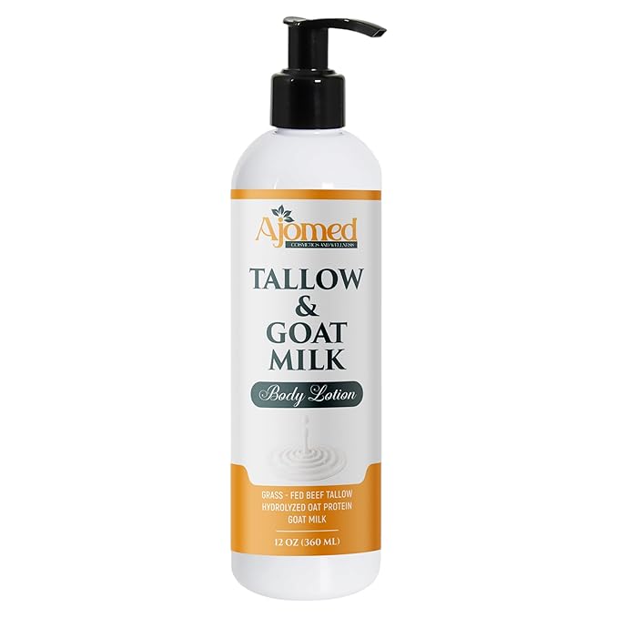 Tallow & Goat Milk Body moisturizing Lotion for Sensitive Skin, handmade tallow cream (12 Fl OZ, Cashmere Vanilla)