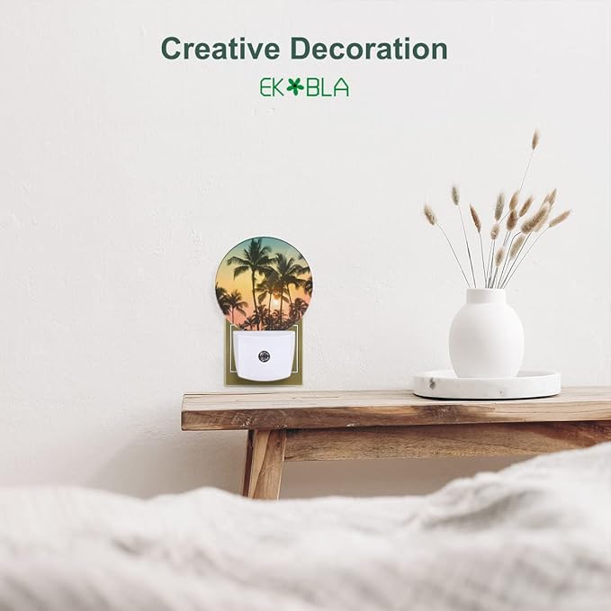 EKOBLA Palm Tree Sunset Plug-in Night Light, Tropical Beach LED Nightlight with Auto Sensor, 0.5W Sleep Friendly