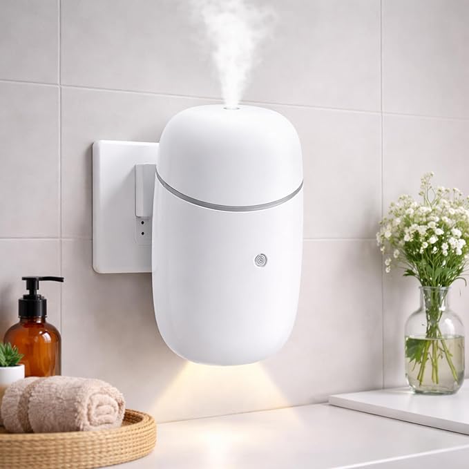 Waterless Essential Oil Diffuser, Plug in Air Scent Diffuser, Small Aromatherapy Frangrance Diffuser Machine with Night Light for Home, Living Room, Bathroom, Kitchen, Office, Hotel, White