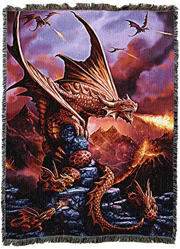 Pure Country Weavers Fire Dragon Woven Blanket by Anne Stokes - Fantasy Gift Cotton Tapestry Throw - Made in The USA - 72" x 54" - color: Fire, size: 72" x 54"