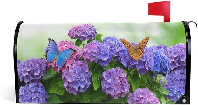 ALAZA Hydrangea Flowers with Butterflies Magnetic Mailbox Cover Spring Summer Floral MailWraps Garden Yard Home Decor for Outside Oversized-25.5" x20.8"
